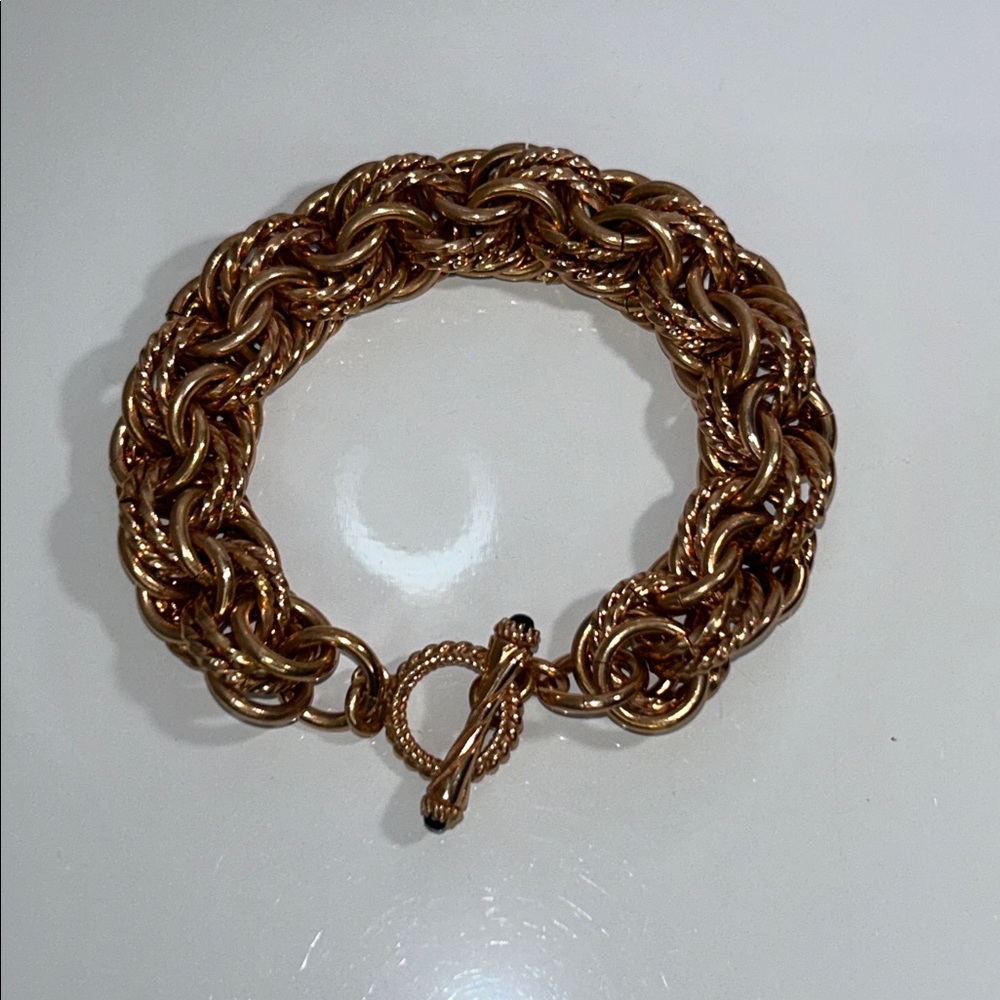 NWOT Designer Rose Gold Tone Gemstone Toggle Closure Statement Bracelet